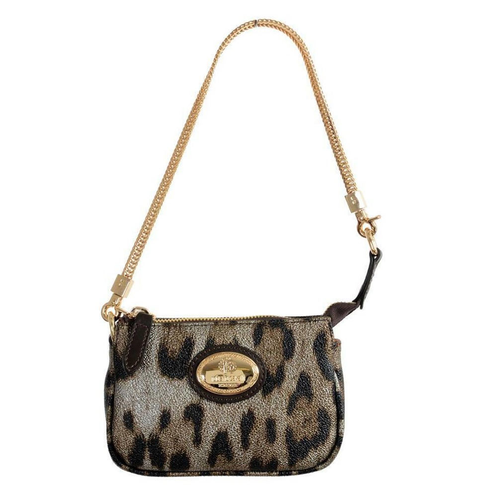NWT ROBERTO CAVALLI MULTI LEOPARD PRINT LOGO CLUTCH CHAIN MINI SHOULDER BAG